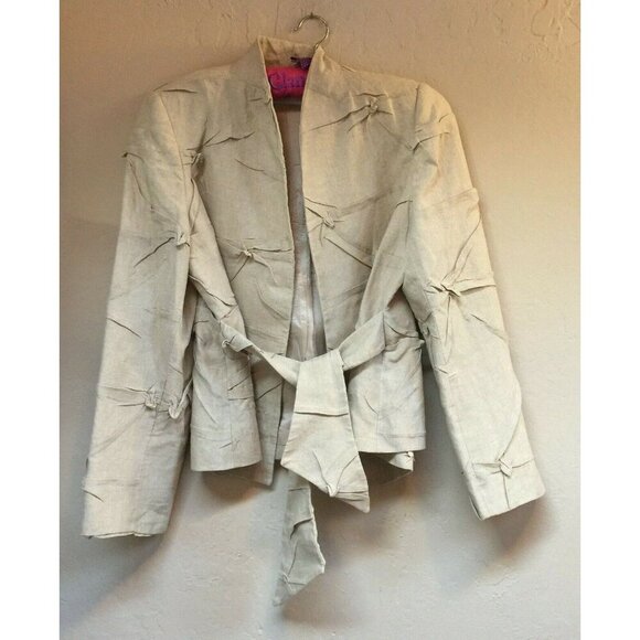 Brighton Women's Linen Cardigan Jacket Tie Front Ivory Lightweight Made France